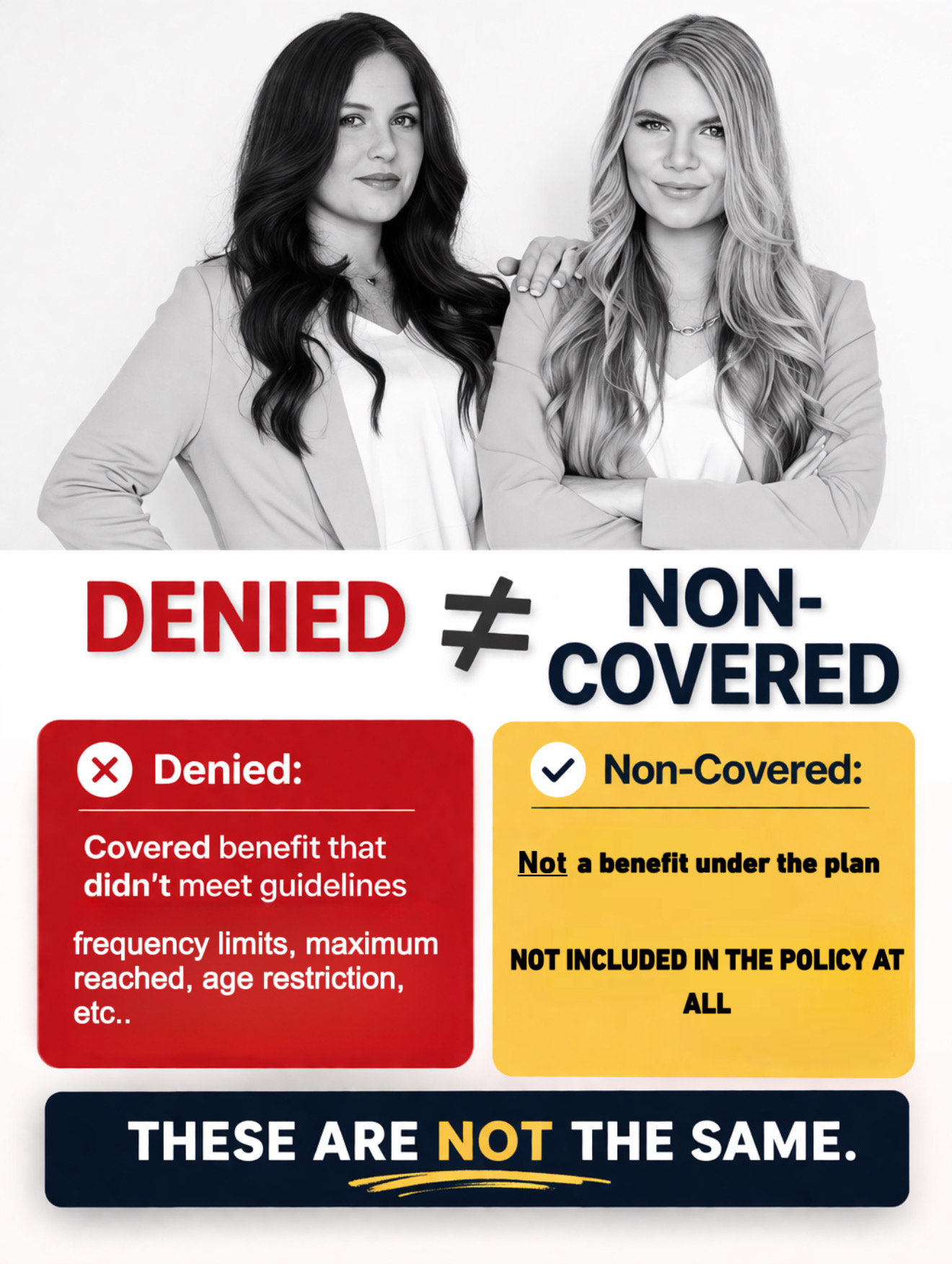 Insurance policy explanation with two women Non-Covered Benefits